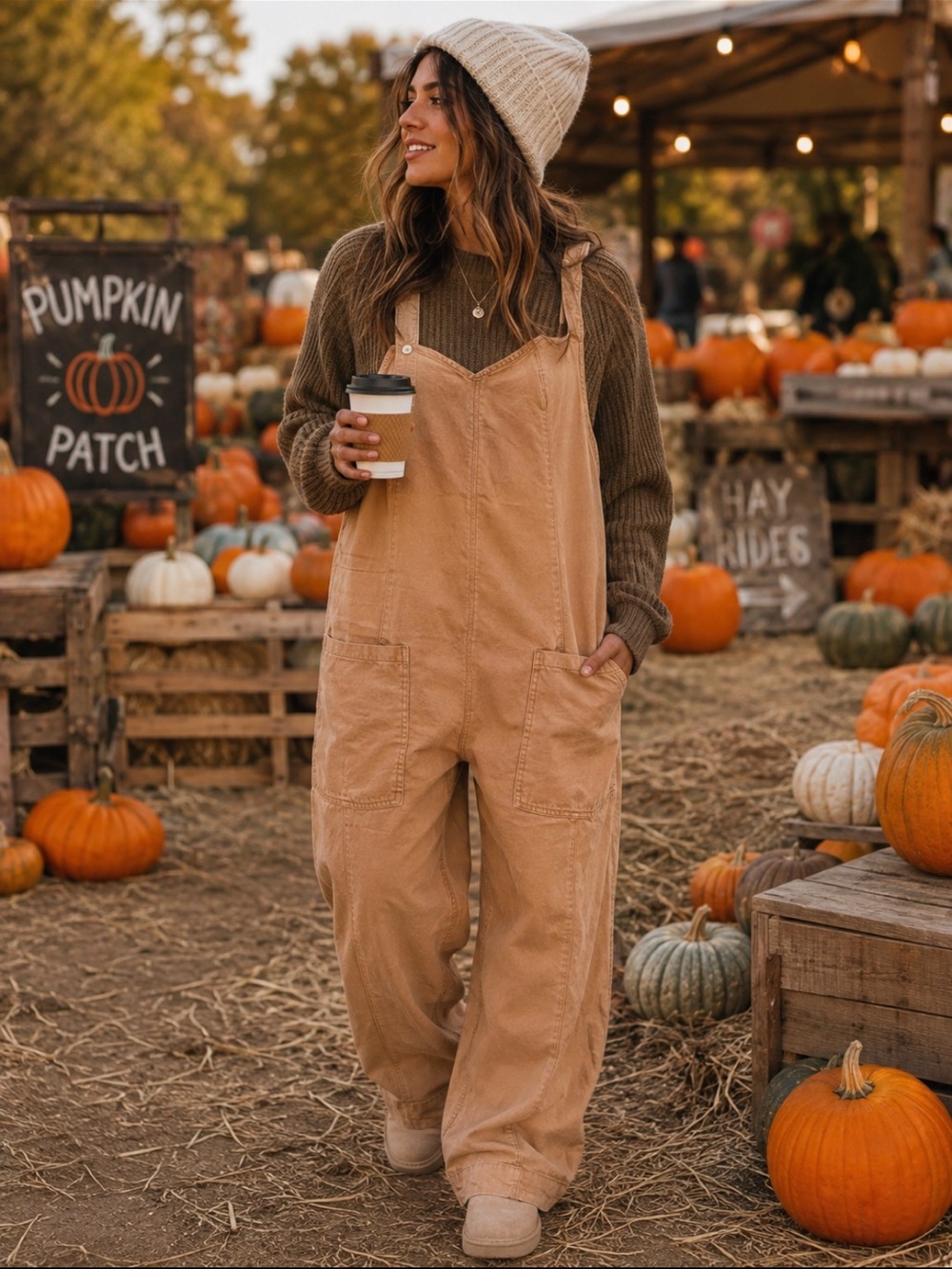Free People Beige/Tan Relaxed Cotton Overalls